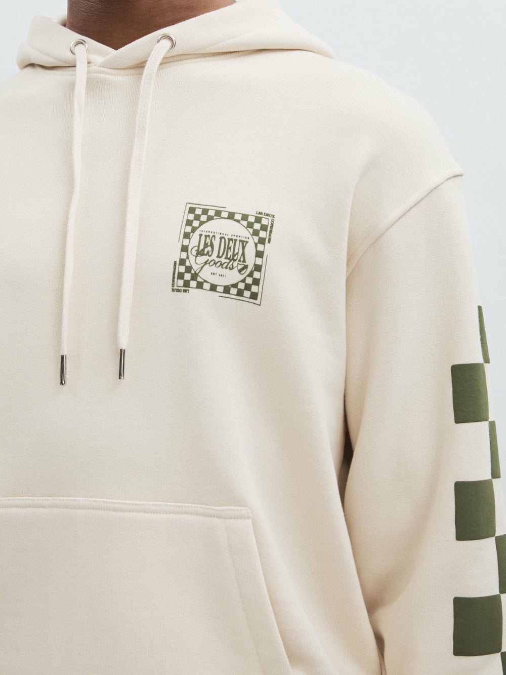 Men Les Deux 100% Cotton Goods Print Hoodie in Ivory/Green