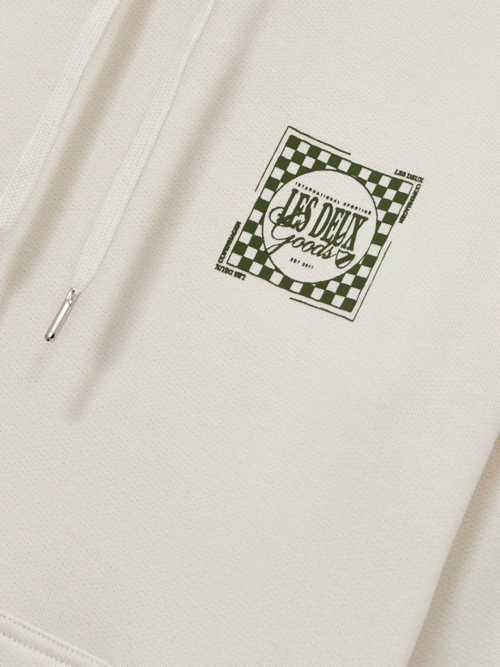 Men Les Deux 100% Cotton Goods Print Hoodie in Ivory/Green