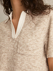 Women Cotton-Blend Knit Polo Shirt in Neutral