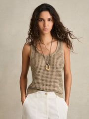 Women Linen Open Knit Vest in Stone