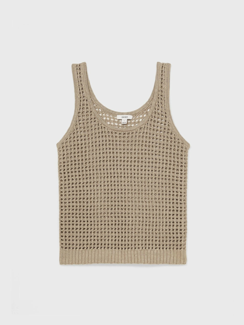Women Linen Open Knit Vest in Stone
