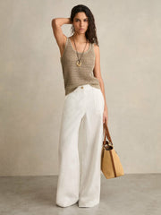 Women Linen Open Knit Vest in Stone