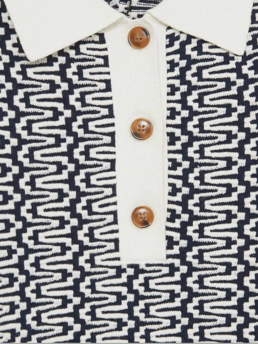Women Zig-Zag Knit Polo Shirt in Blue/Ivory