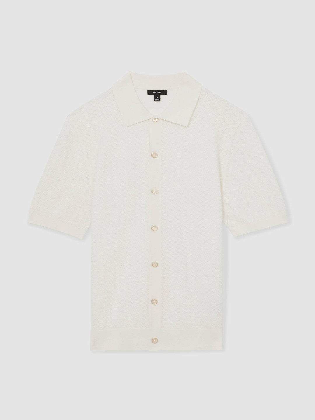 Men Textured Knit Button-Through Shirt in White