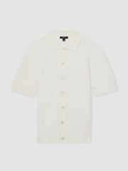 Men Textured Knit Button-Through Shirt in White