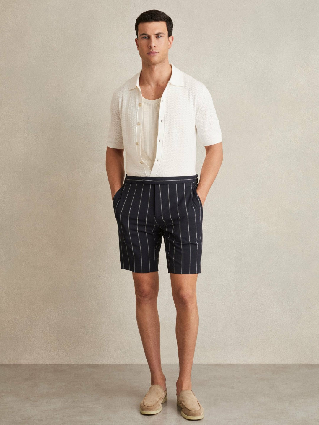 Men Textured Knit Button-Through Shirt in White