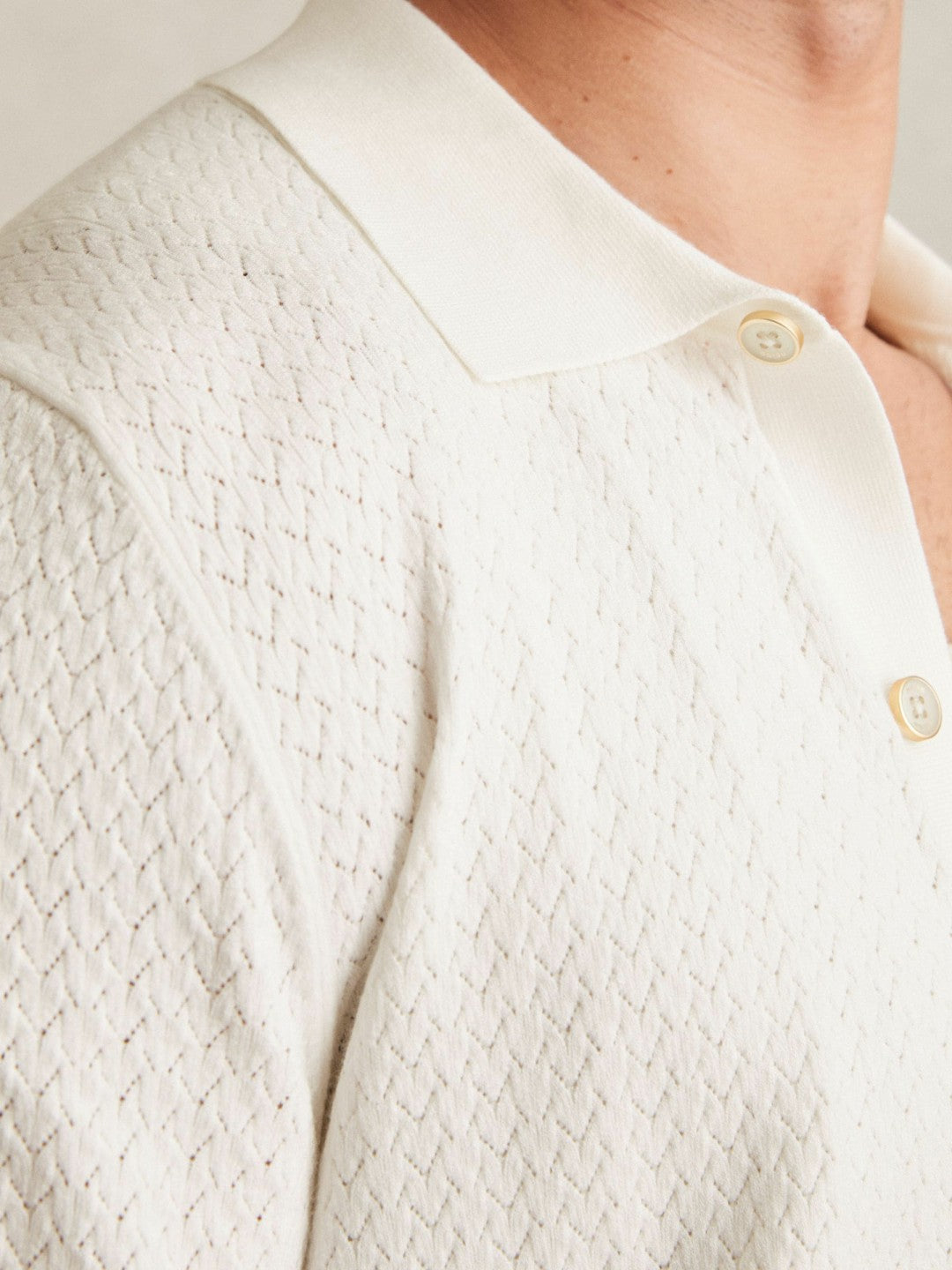 Men Textured Knit Button-Through Shirt in White