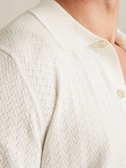 Men Textured Knit Button-Through Shirt in White