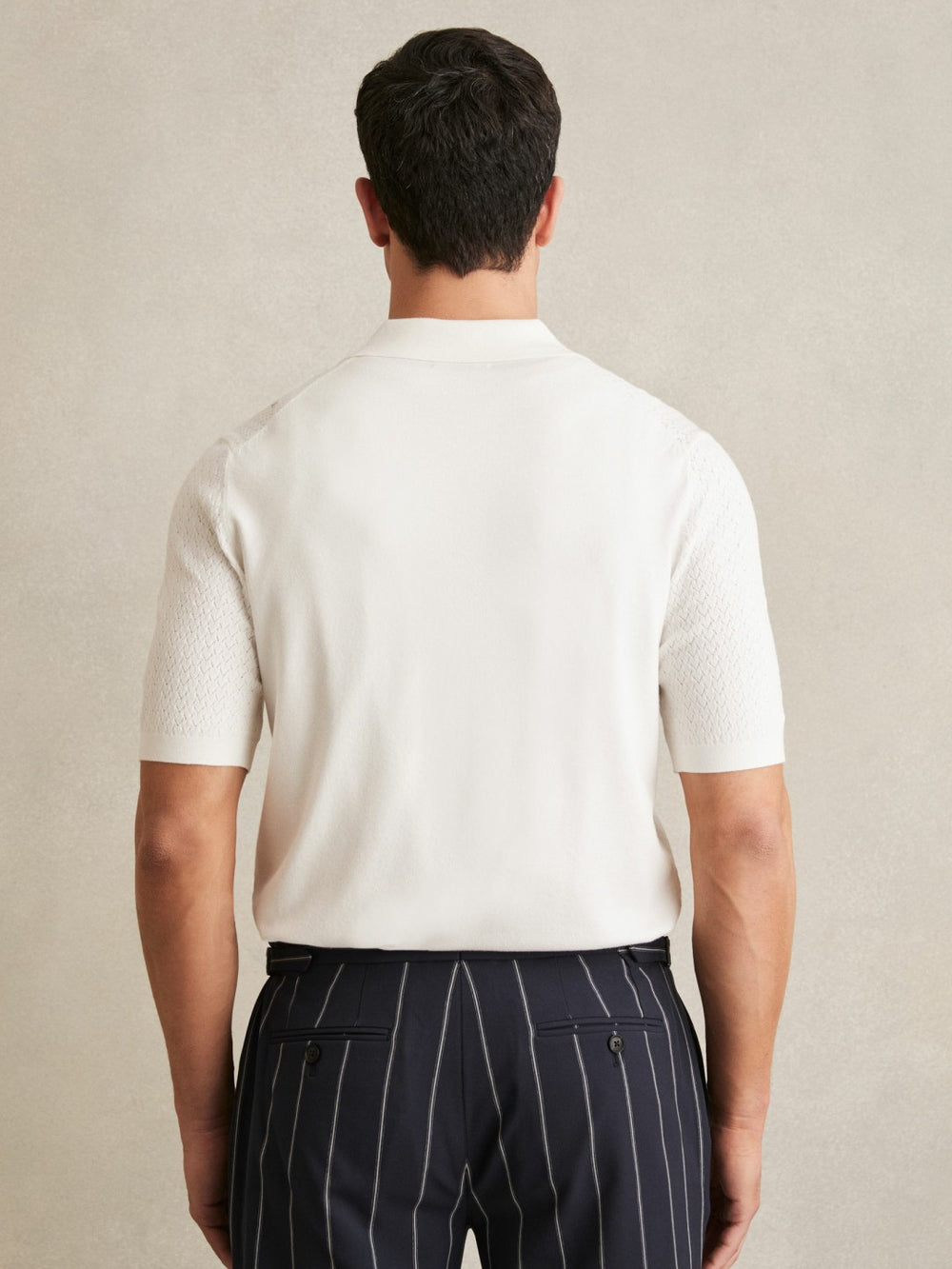 Men Textured Knit Button-Through Shirt in White