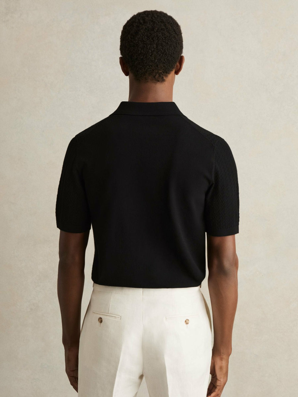 Men Textured Knit Button-Through Shirt in Black