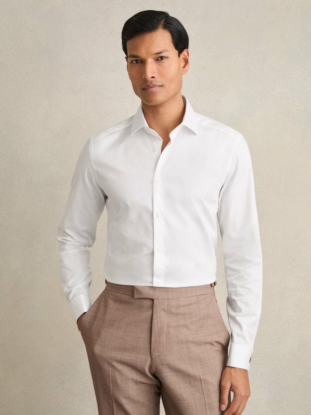 Men Slim Fit Slim-Fit Cotton-Sateen Shirt in White
