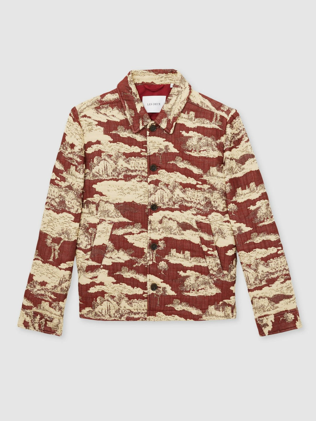 Men Les Deux Woven Ruins Overshirt in Red/Cream