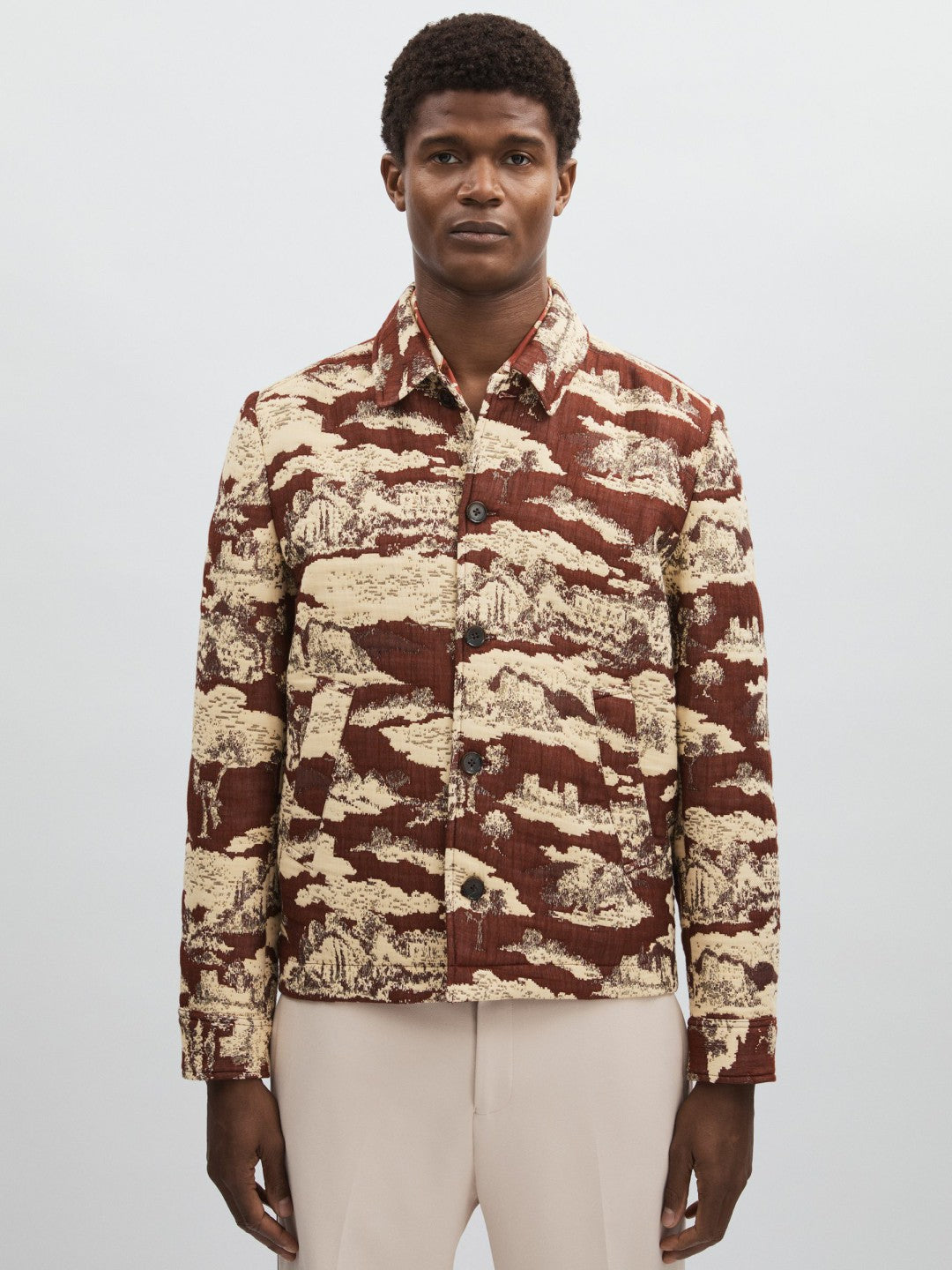 Men Les Deux Woven Ruins Overshirt in Red/Cream