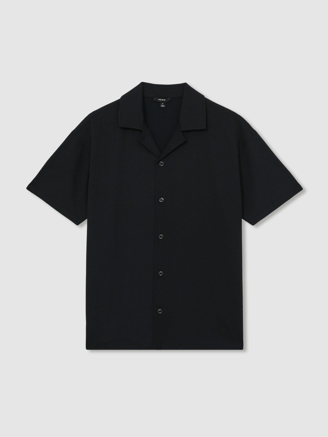 Men Textured Crepe Cuban Collar Shirt in Navy