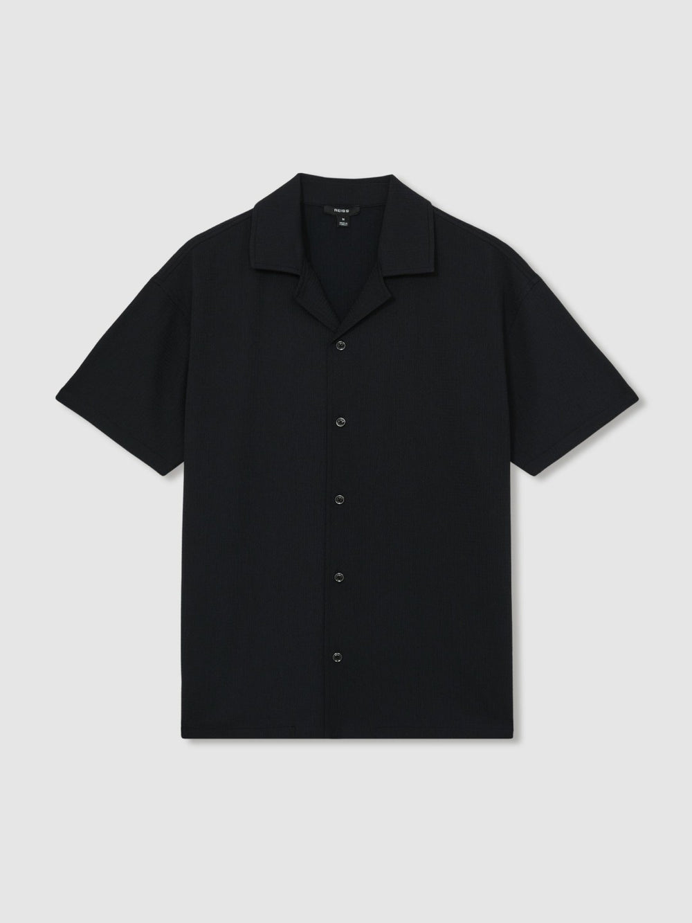 Men Textured Crepe Cuban Collar Shirt in Navy