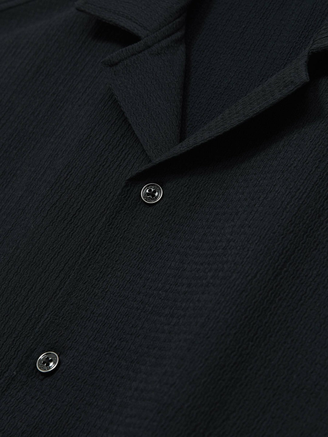Men Textured Crepe Cuban Collar Shirt in Navy