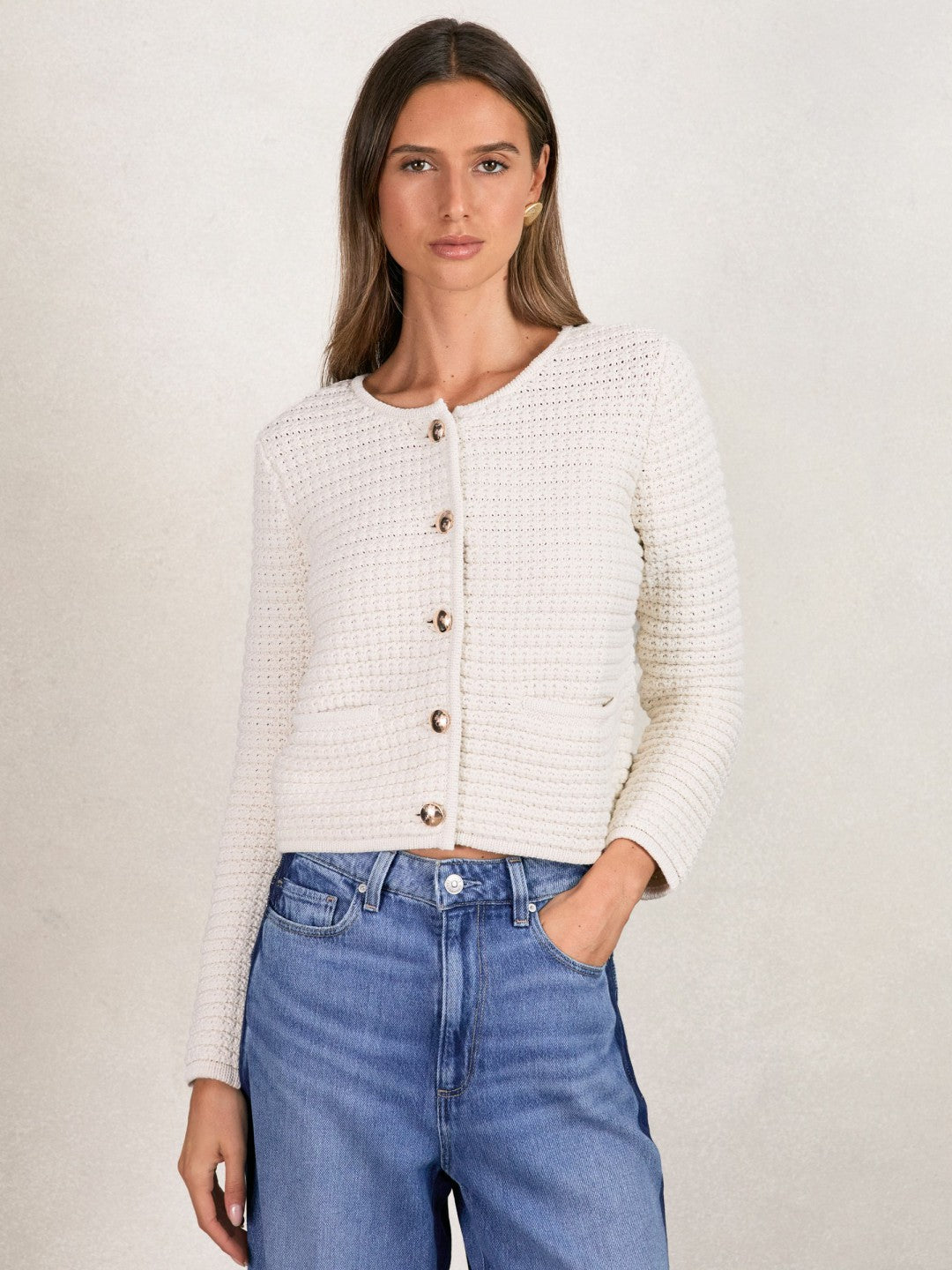 Women Paige Textured-Knit Cardigan in Ivory