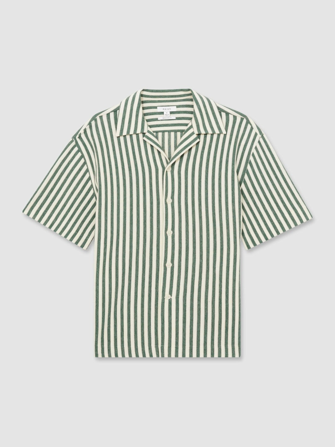 Men Textured Stripe Cuban-Collar Shirt in Green/White