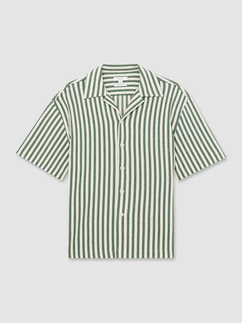 Men Textured Stripe Cuban-Collar Shirt in Green/White