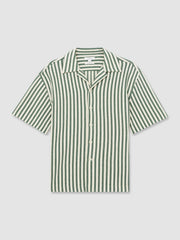 Men Textured Stripe Cuban-Collar Shirt in Green/White