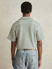 Men Textured Stripe Cuban-Collar Shirt in Green/White