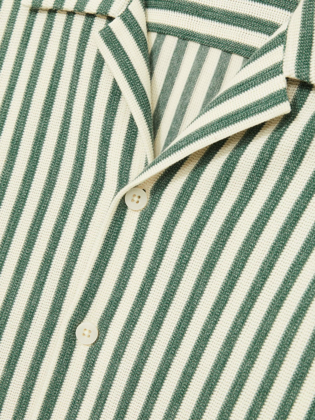 Men Textured Stripe Cuban-Collar Shirt in Green/White