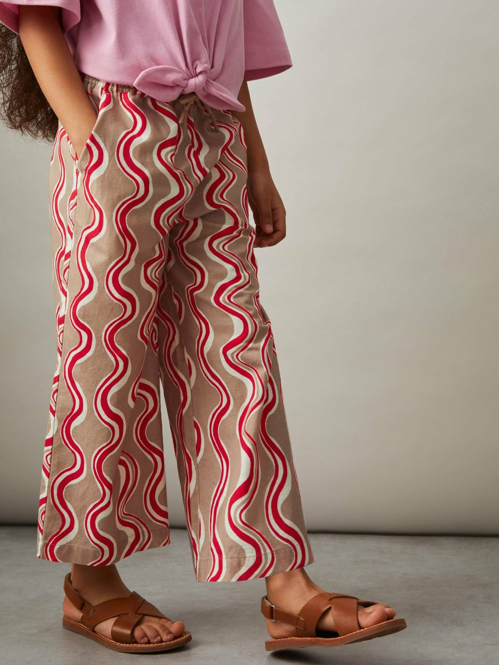Children & Baby Cotton Linen Printed Trousers in Red