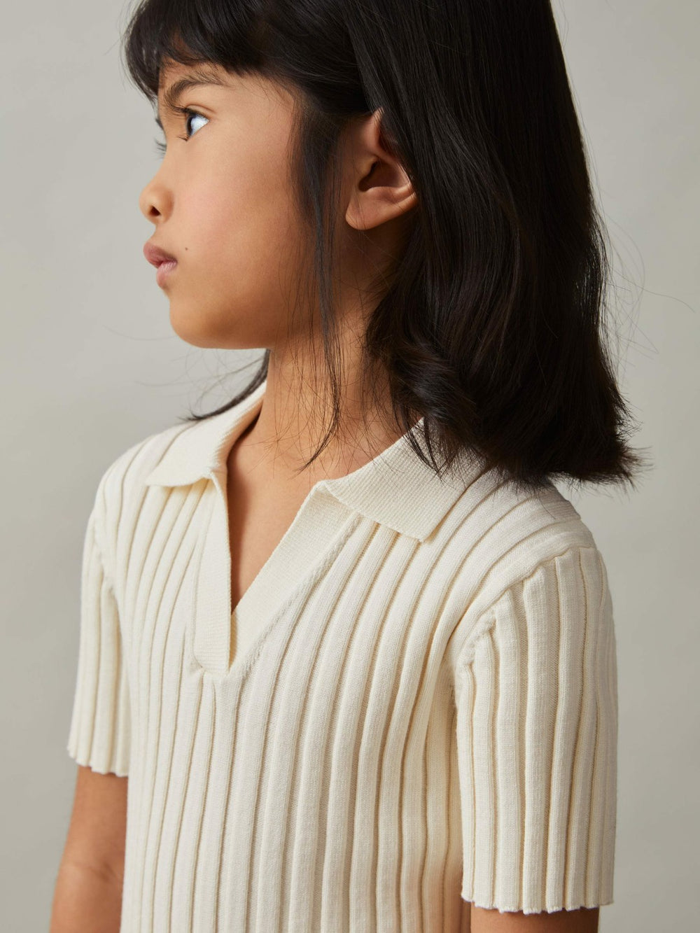 Children & Baby 4-9 yrs Rib-Knit Polo Top in Ivory