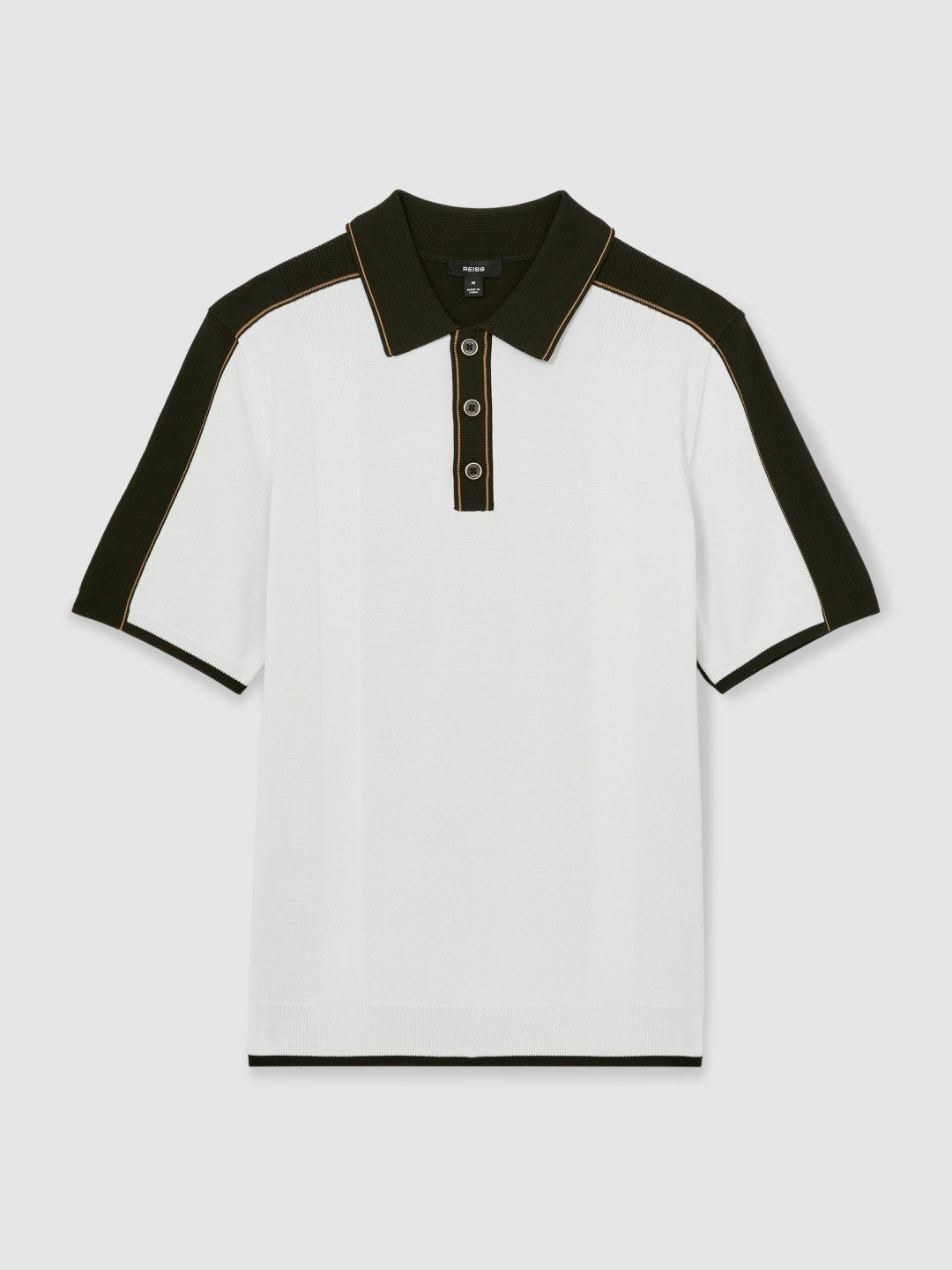 Men Colour-Block Knit Polo Shirt in Optic White/Green