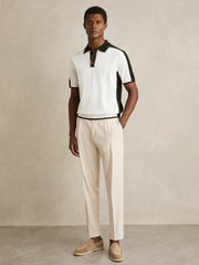 Men Colour-Block Knit Polo Shirt in Optic White/Green