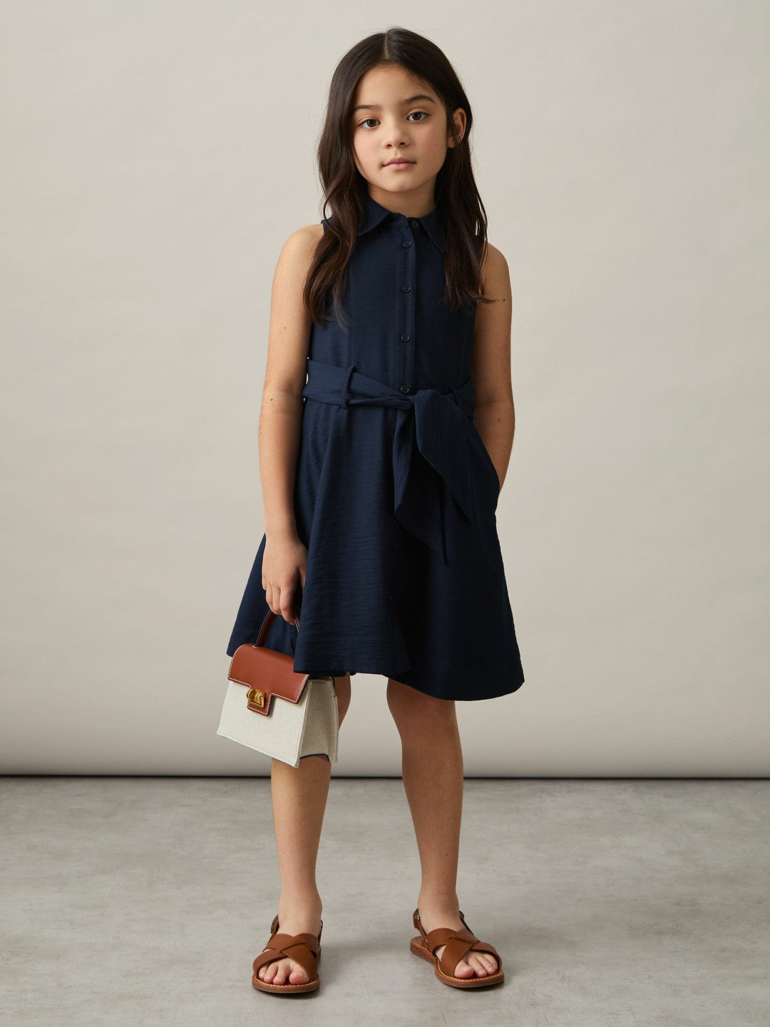 Children & Baby 13-14 yrs Tie-Waist Collared Dress in Blue