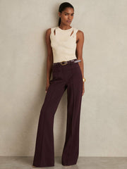 Women High Rise Flared Trousers in Burgundy