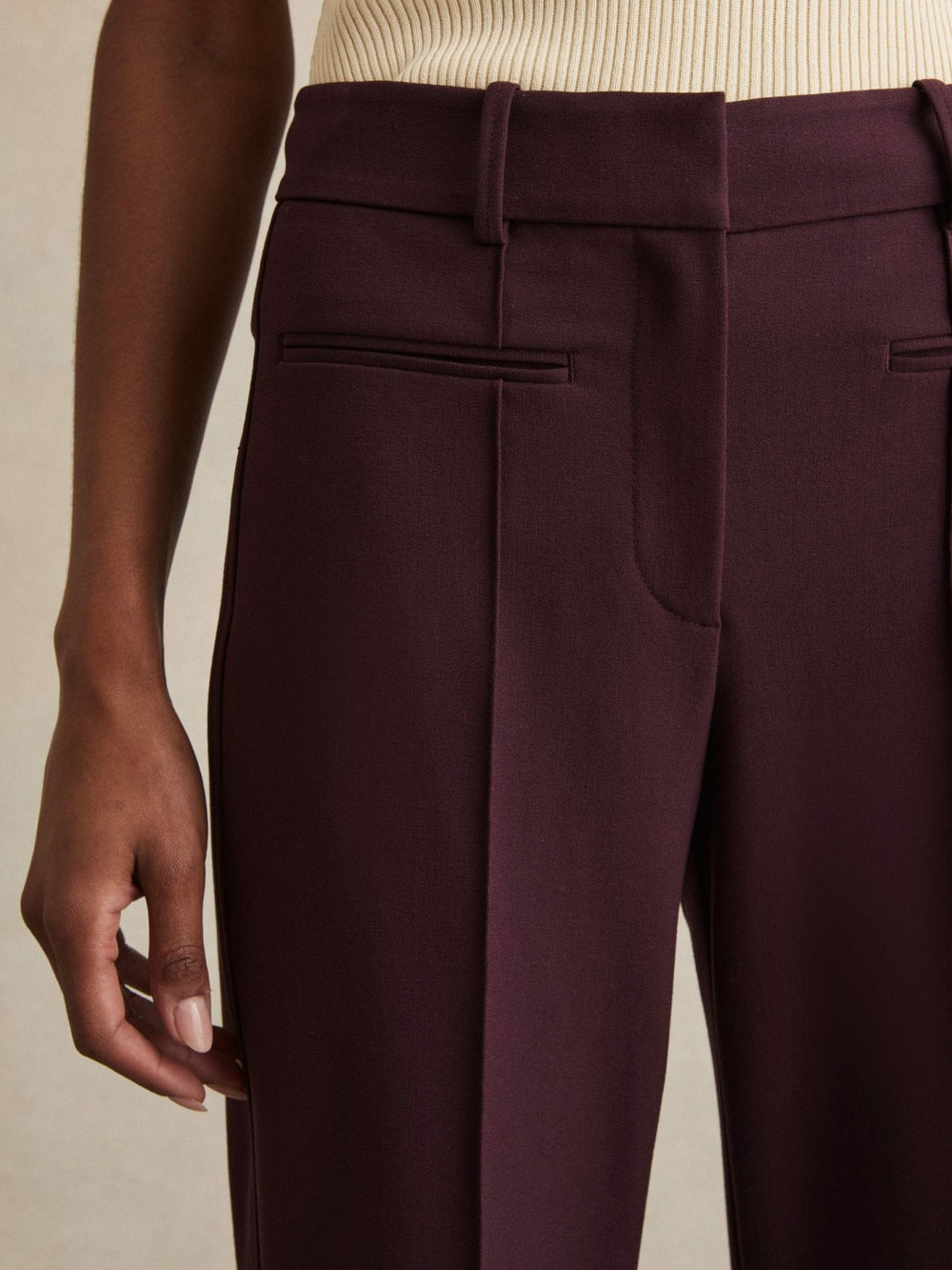 Women High Rise Flared Trousers in Burgundy