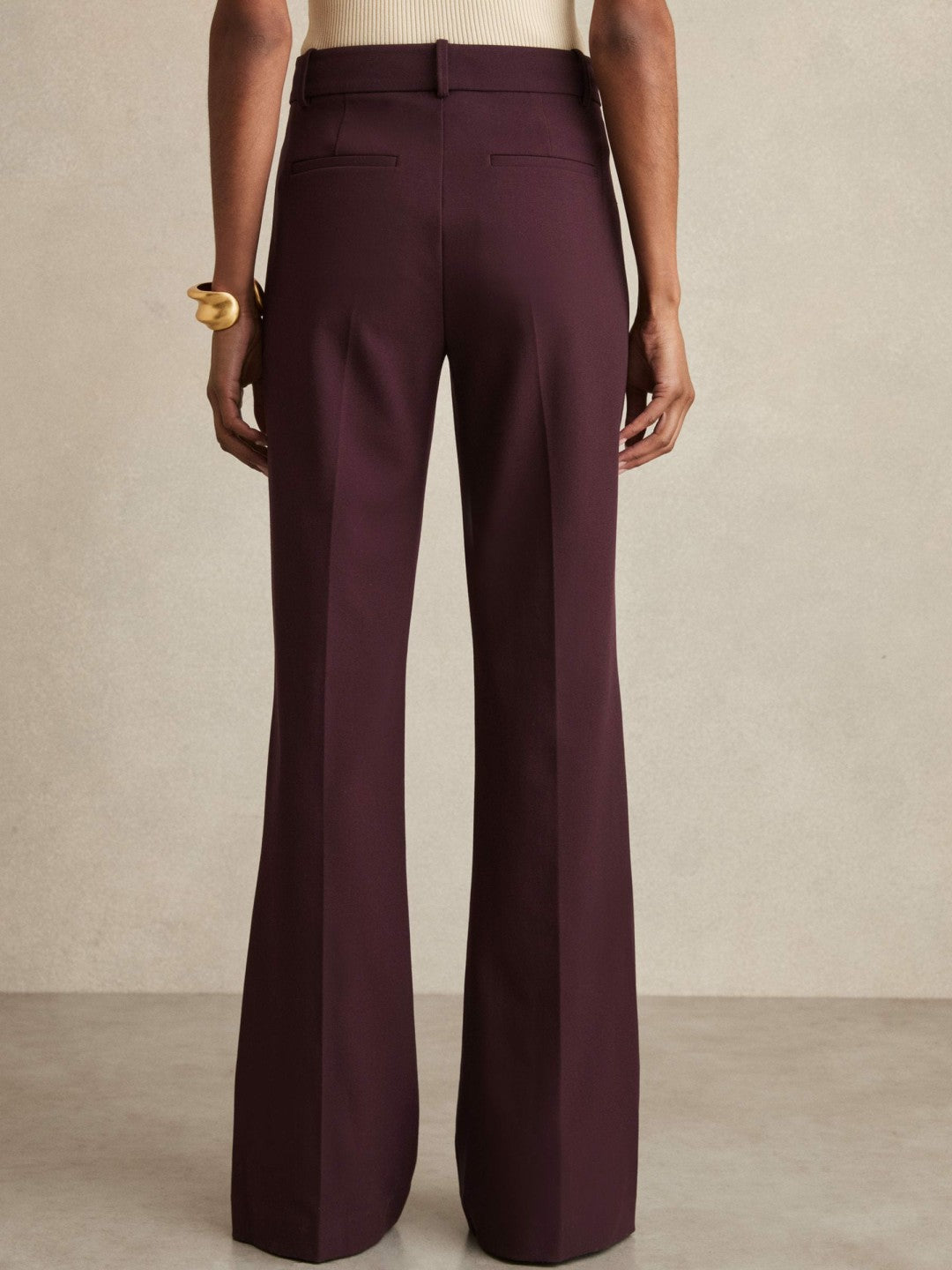 Women High Rise Flared Trousers in Burgundy