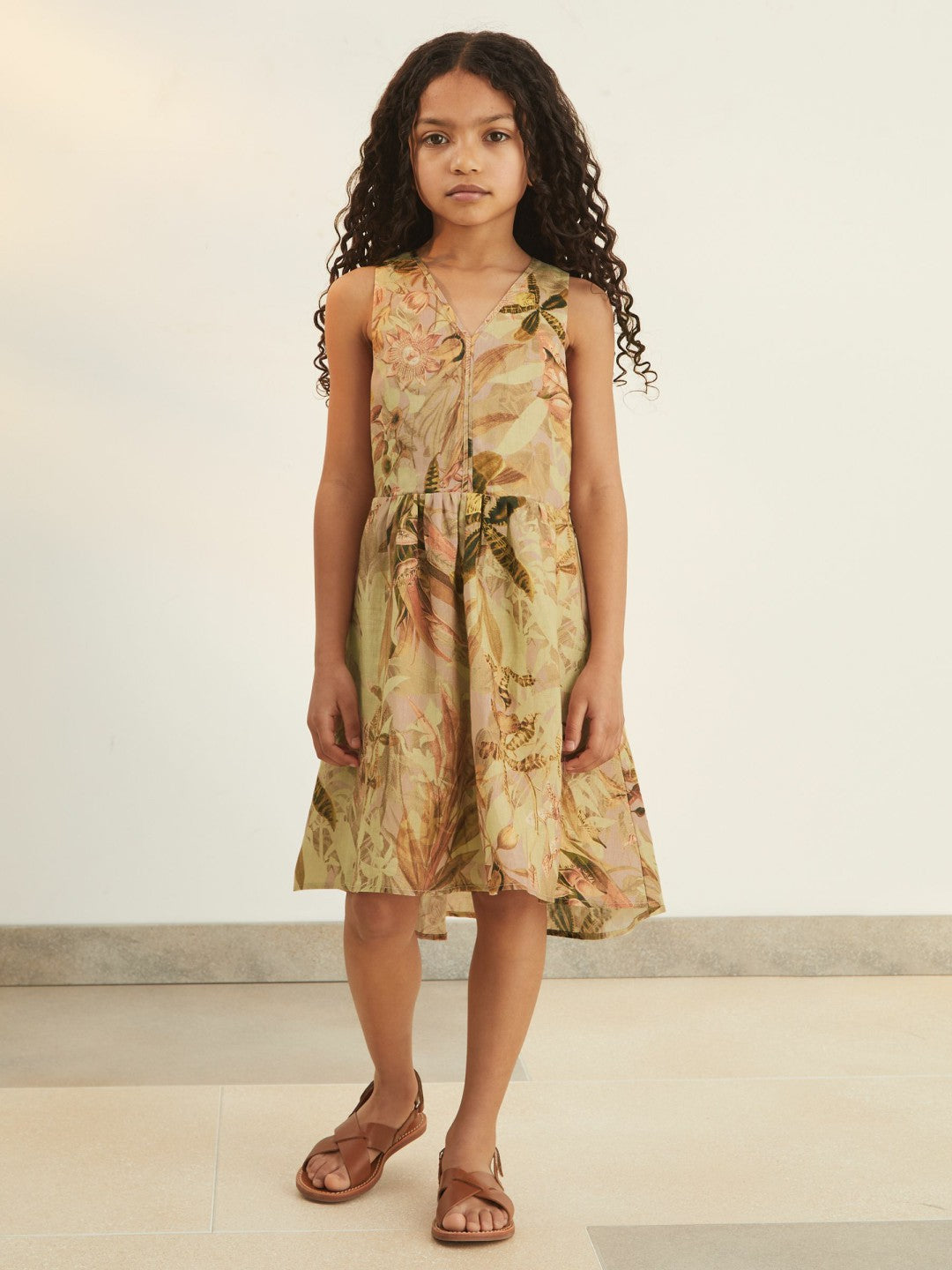 Children & Baby 4-9 yrs  | NYBG Floral-Print Midi Dress in Khaki