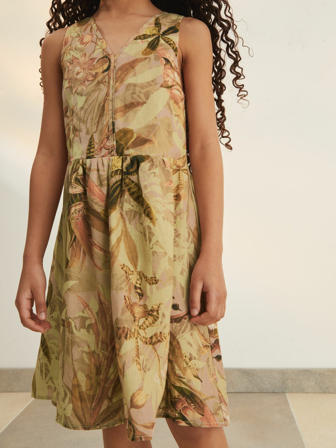 Children & Baby 4-9 yrs  | NYBG Floral-Print Midi Dress in Khaki
