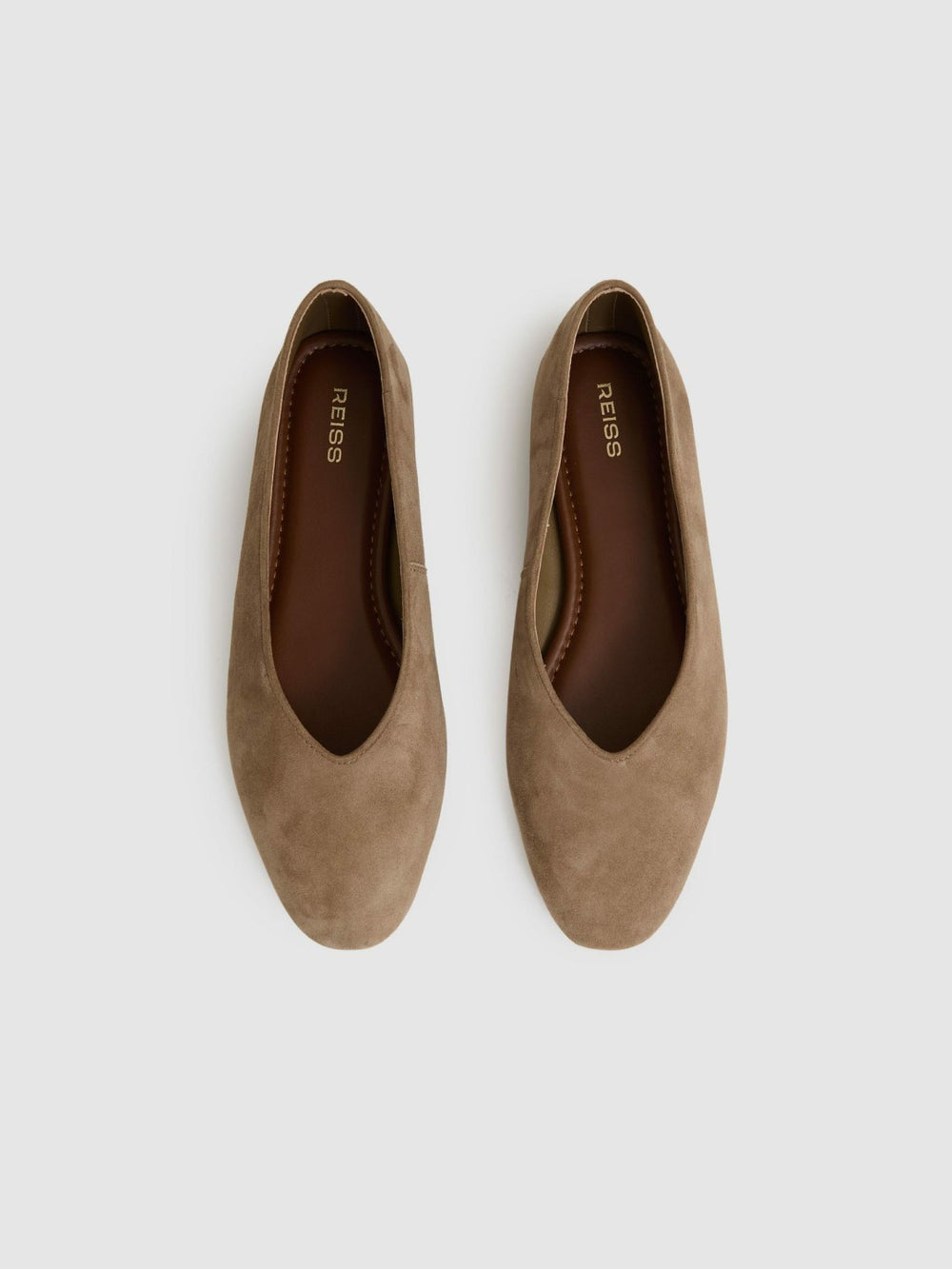 Women Leather Rounded-Point Toe Ballet Flats in Taupe