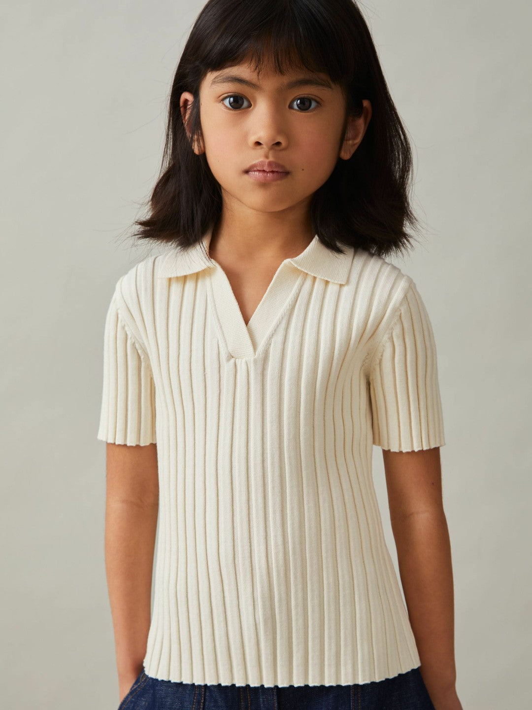 Children & Baby 13-14 yrs Rib-Knit Polo Top in Ivory