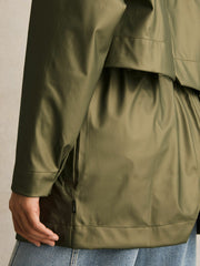 Women Rains Long Hooded Jacket in Revel Brass Green