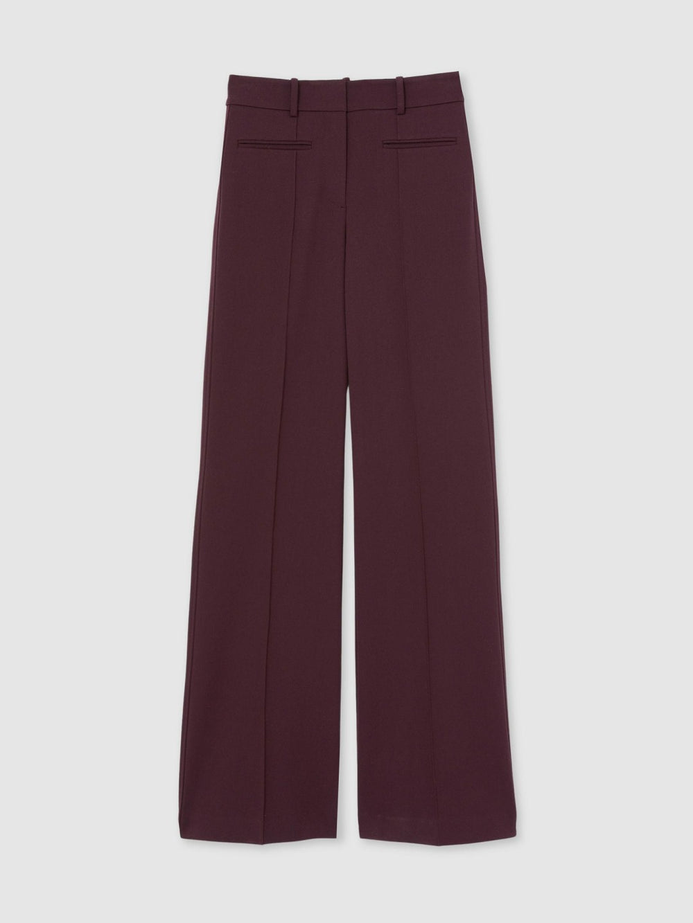 Women Petite High Rise Flared Trousers in Burgundy