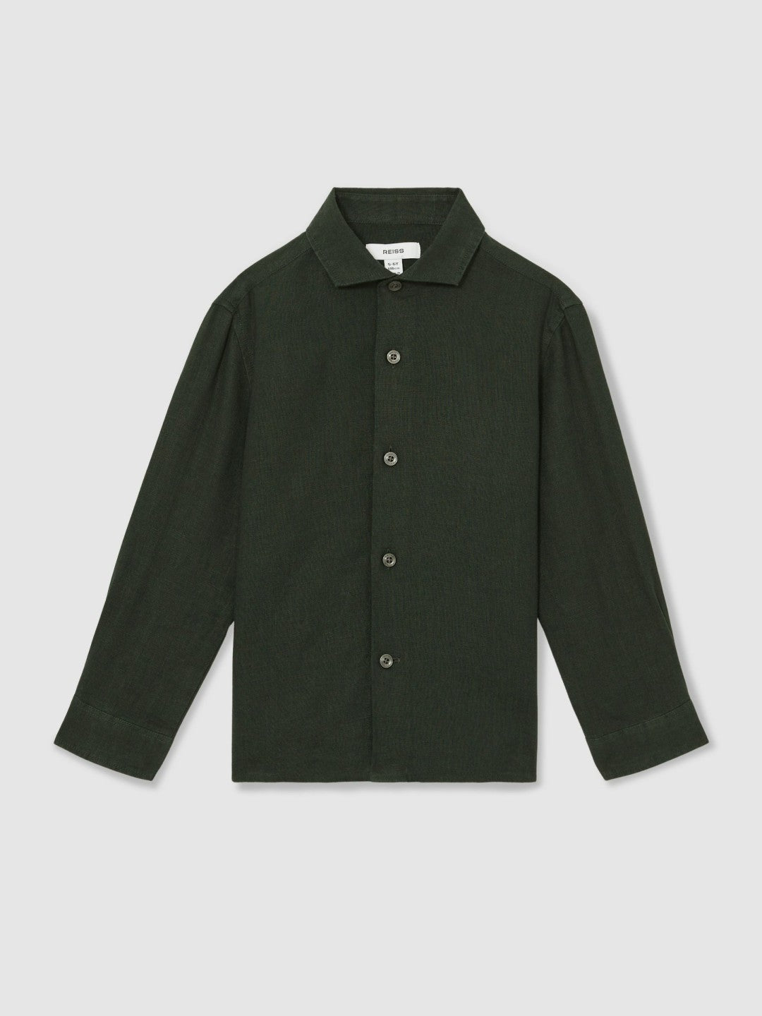 Children & Baby 3-9 yrs Linen Cutaway Collar Shirt in Dark Green