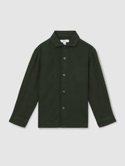 Children & Baby 3-9 yrs Linen Cutaway Collar Shirt in Dark Green