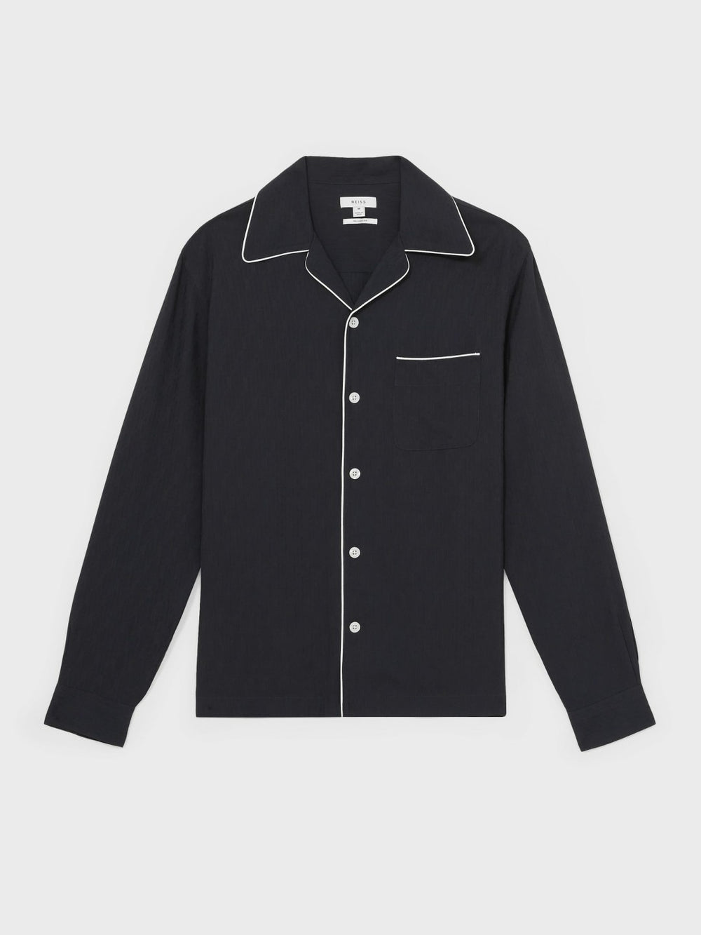 Men Cuban Collar Shirt with Piping Detail Shirt in Navy