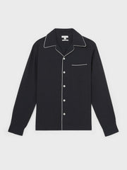 Men Cuban Collar Shirt with Piping Detail Shirt in Navy