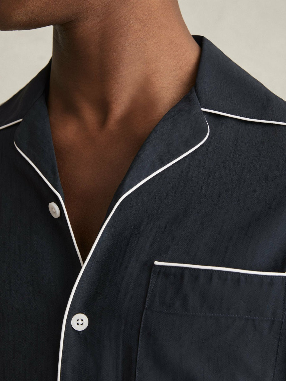 Men Cuban Collar Shirt with Piping Detail Shirt in Navy