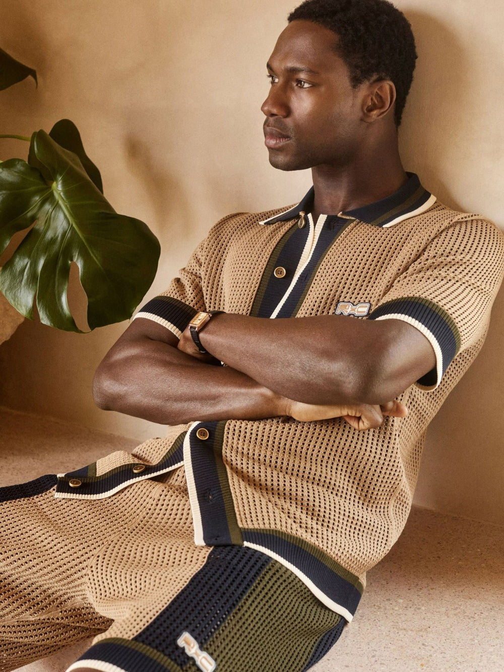 Men | Ché Crochet Tipped Shirt in Camel