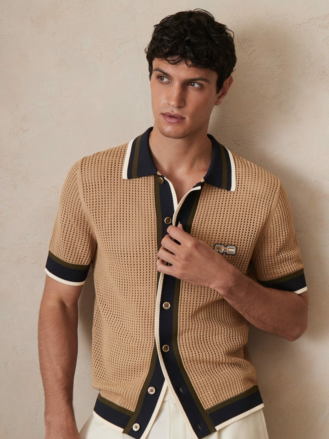 Men | Ché Crochet Tipped Shirt in Camel