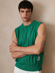 Men Ché Pointelle Crew-Neck Vest in Bright Green