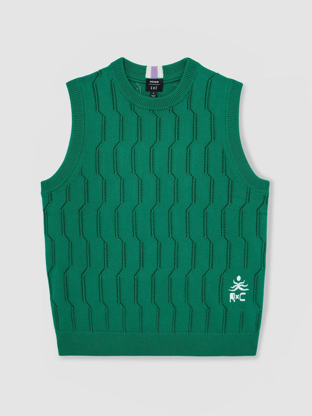 Men Ché Pointelle Crew-Neck Vest in Bright Green