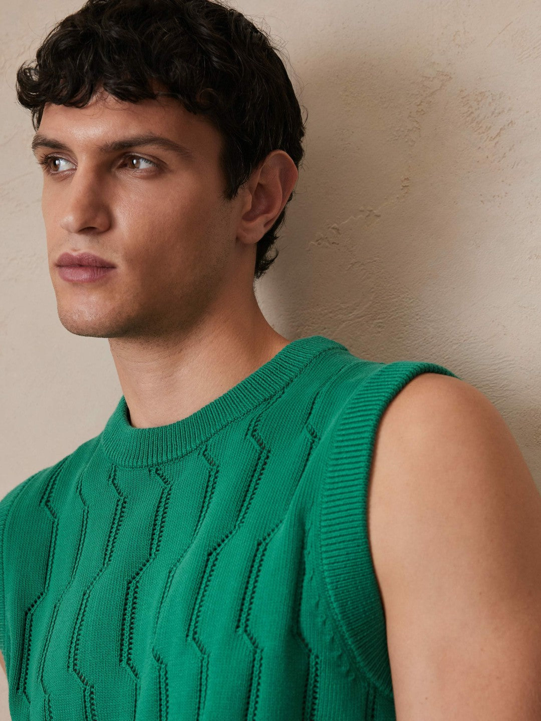 Men Ché Pointelle Crew-Neck Vest in Bright Green